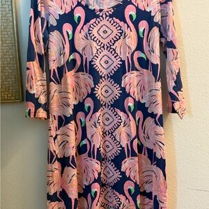 Lilly Pulitzer Pink Flamingo 3/4 Sleeve Midi Dress